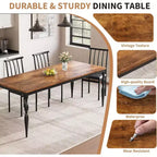 Table à manger rectangulaire rustique de 200 cm pour 6 à 8 personnes, plateau effet bois avec pieds en métal robustes, facile à nettoyer
