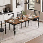 Table à manger rectangulaire rustique de 200 cm pour 6 à 8 personnes, plateau effet bois avec pieds en métal robustes, facile à nettoyer