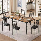 Table à manger rectangulaire rustique de 200 cm pour 6 à 8 personnes, plateau effet bois avec pieds en métal robustes, facile à nettoyer