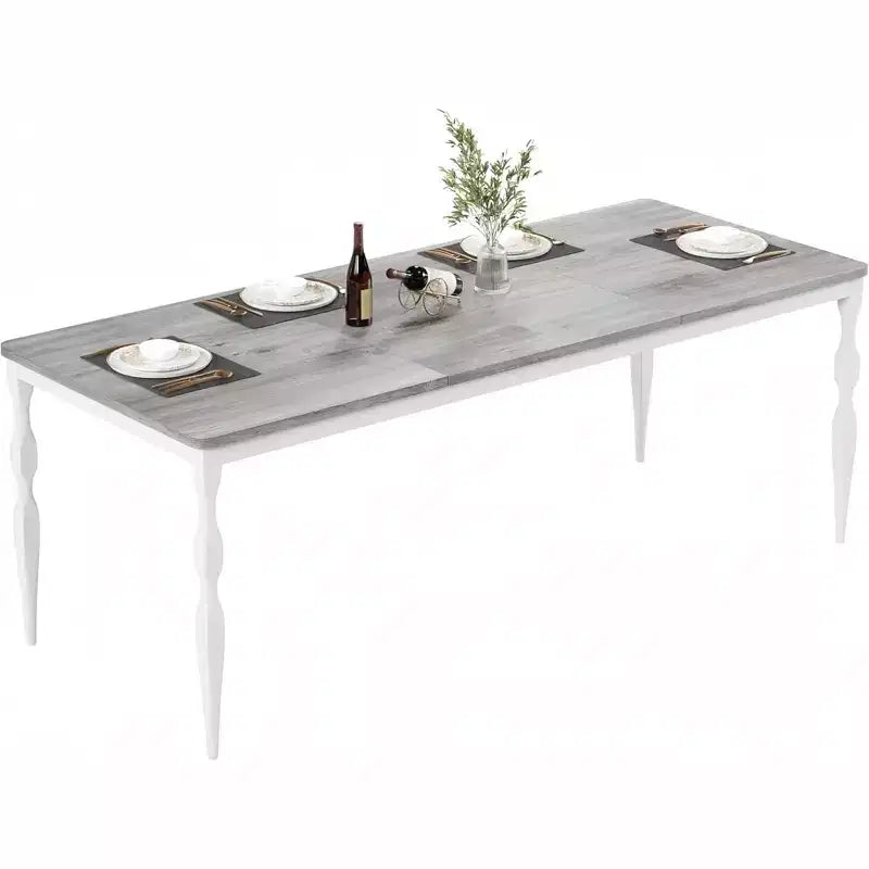 79" Rustic Rectangular Dining Table for 6-8 People, Wood Texture Top with Heavy Duty Metal Legs, Easy to Clean