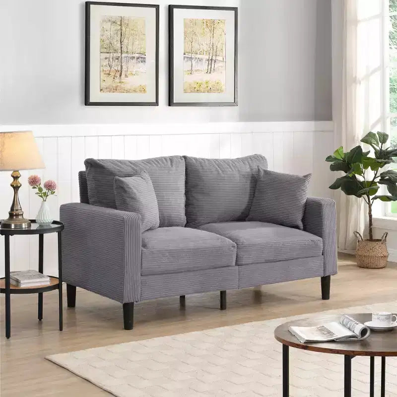 Causeuse moderne en bois rembourrée pour petits espaces, salon, chambre – Gris clair
