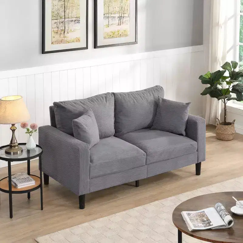 Causeuse moderne en bois rembourrée pour petits espaces, salon, chambre – Gris clair
