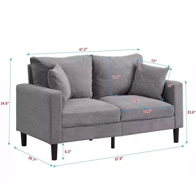 Causeuse moderne en bois rembourrée pour petits espaces, salon, chambre – Gris clair