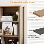 70 Inch Tall Bookshelf 5 Tier Bookcase with Barn Doors and Adjustable Shelves, Walnut Farmhouse Book Shelf with Storage Cabinet