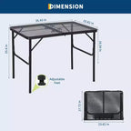Table de grill pliant 90x60cm, table de camping portable avec plateau en maille, table de grill en métal léger réglable en hauteur pour le camping en plein air, le barbecue, le pique-nique