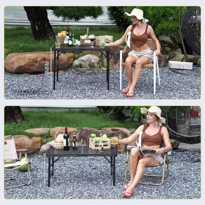 Table de grill pliant 90x60cm, table de camping portable avec plateau en maille, table de grill en métal léger réglable en hauteur pour le camping en plein air, le barbecue, le pique-nique