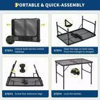 Table de grill pliant 90x60cm, table de camping portable avec plateau en maille, table de grill en métal léger réglable en hauteur pour le camping en plein air, le barbecue, le pique-nique