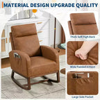 Fauteuil à bascule pour chambre d'enfant avec dossier haut et pochette latérale, fauteuil d'appoint avec pieds en bois d'hévéa pour salon/chambre