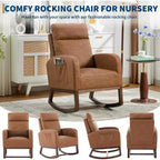 Fauteuil à bascule pour chambre d'enfant avec dossier haut et pochette latérale, fauteuil d'appoint avec pieds en bois d'hévéa pour salon/chambre
