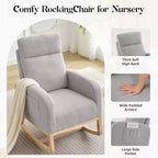 Fauteuil à bascule pour chambre d'enfant avec dossier haut et pochette latérale, fauteuil d'appoint avec pieds en bois d'hévéa pour salon/chambre