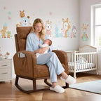 Fauteuil à bascule pour chambre d'enfant avec dossier haut et pochette latérale, fauteuil d'appoint avec pieds en bois d'hévéa pour salon/chambre