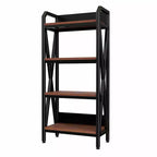 25.6" Steel and Wood 4-Tier Decorative Bookshelf, Modern Industrial Storage Rack for Living Room, Office & Kitchen, Rustic Brown