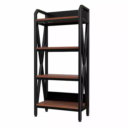25.6" Steel and Wood 4-Tier Decorative Bookshelf, Modern Industrial Storage Rack for Living Room, Office & Kitchen, Rustic Brown
