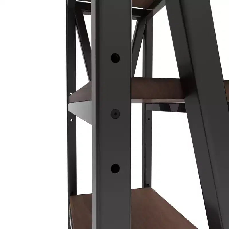 25.6" Steel and Wood 4-Tier Decorative Bookshelf, Modern Industrial Storage Rack for Living Room, Office & Kitchen, Rustic Brown