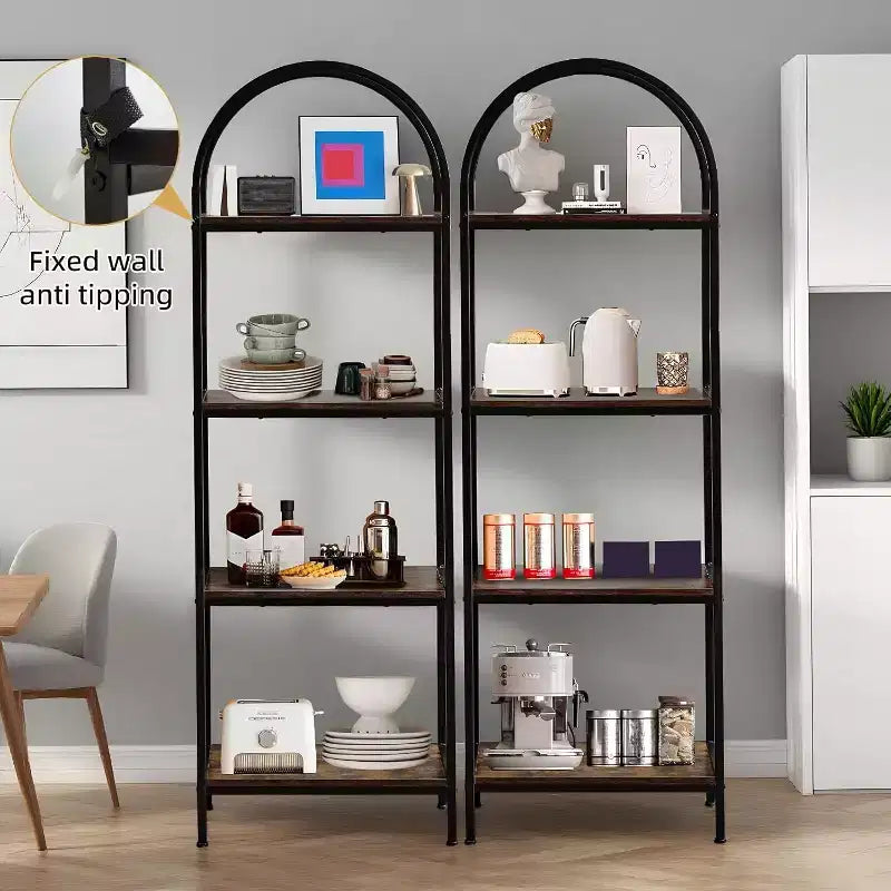 Industrial Open Book Shelves for Living Room,Bookshelf, Arched Bookshelf 4 Tier Bookcase,Display Shelving Unit Storage Rack for Bedroom/Living Room