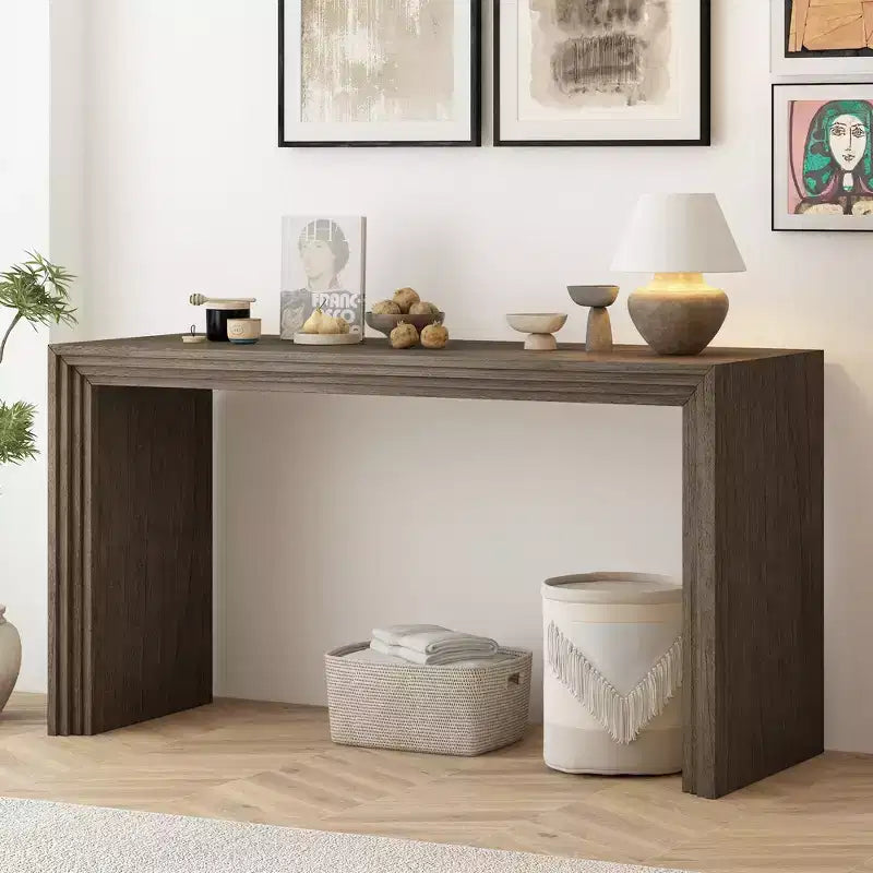 Minimalist Wood Console Table, Modern Fluted Entryway Table for Living Room and Entryway