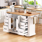Îlot de cuisine en bois d'hévéa avec abattant et prise de courant, chariot de cuisine roulant avec roulettes et tiroirs, meuble de rangement table à manger pliante