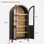 63 Tall Arched Storage Cabinet 5 Tier Glass Rattan Door Black