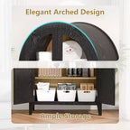 63 Tall Arched Storage Cabinet 5 Tier Glass Rattan Door Black