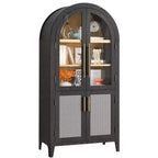 63 Tall Arched Storage Cabinet 5 Tier Glass Rattan Door Black