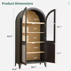 63 Tall Arched Storage Cabinet 5 Tier Glass Rattan Door Black