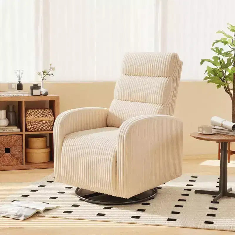 Fauteuil de Maternité Berçant Pivotant Tissu Velours Côtelé avec Coussin Épais, Chaise Confortable à Dossier Haut - Beige