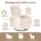 Fauteuil de Maternité Berçant Pivotant Tissu Velours Côtelé avec Coussin Épais, Chaise Confortable à Dossier Haut - Beige
