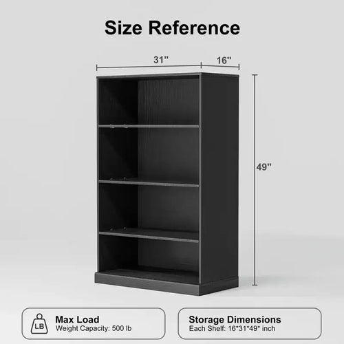Bibliothèque de rangement en bois sans porte 49x31x16 pour cuisine, chambre, entrée, salon, noir