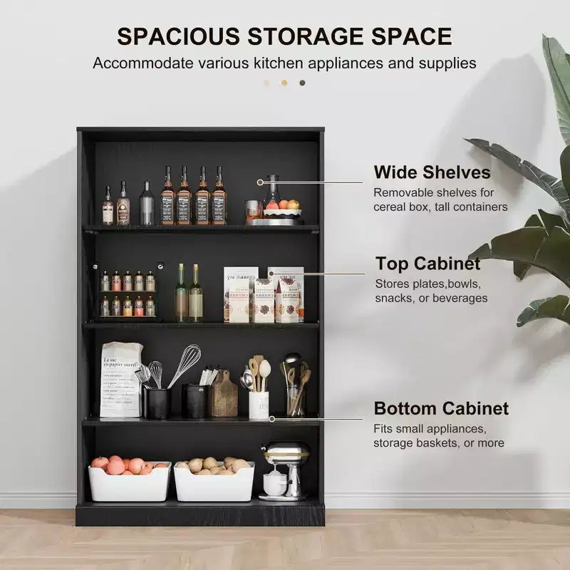Bibliothèque de rangement en bois sans porte 49x31x16 pour cuisine, chambre, entrée, salon, noir