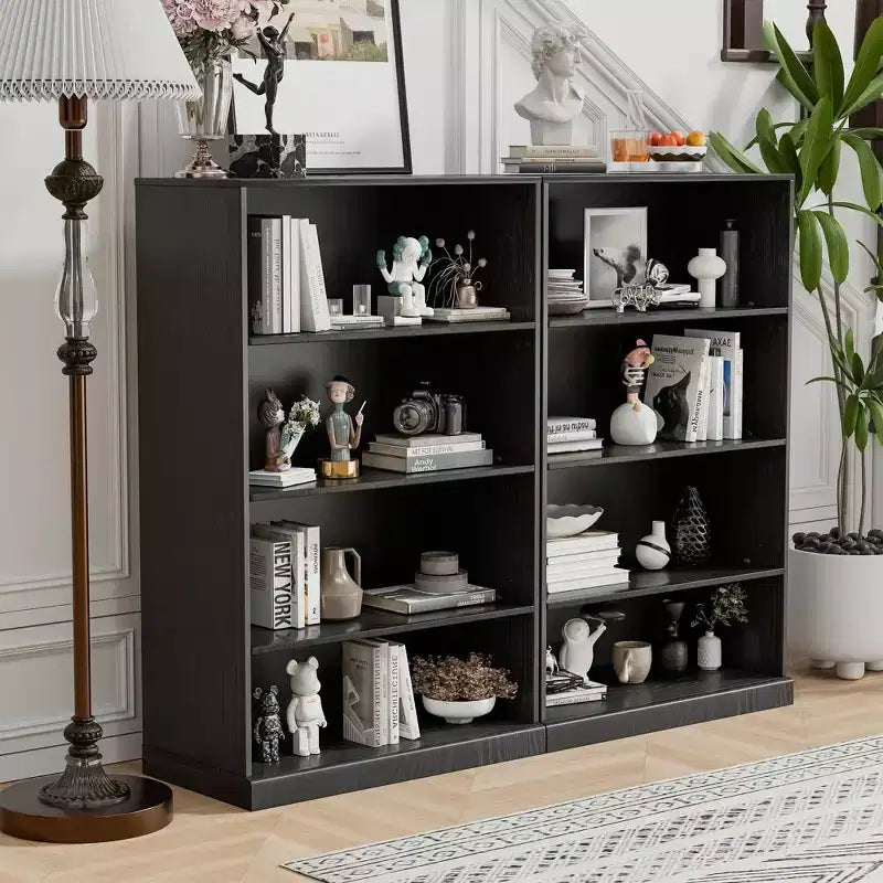 Bibliothèque de rangement en bois sans porte 49x31x16 pour cuisine, chambre, entrée, salon, noir