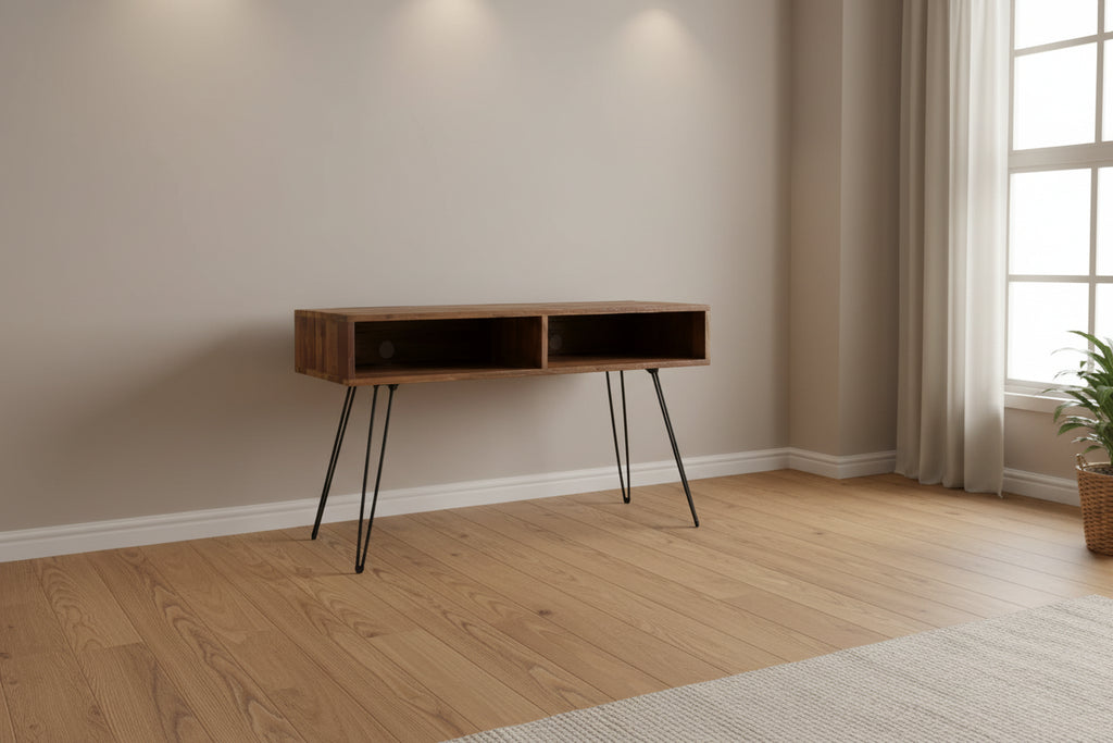HomeRoots 48 Black And Brown Metal And Reclaimed Wood Open Shelving TV Stand