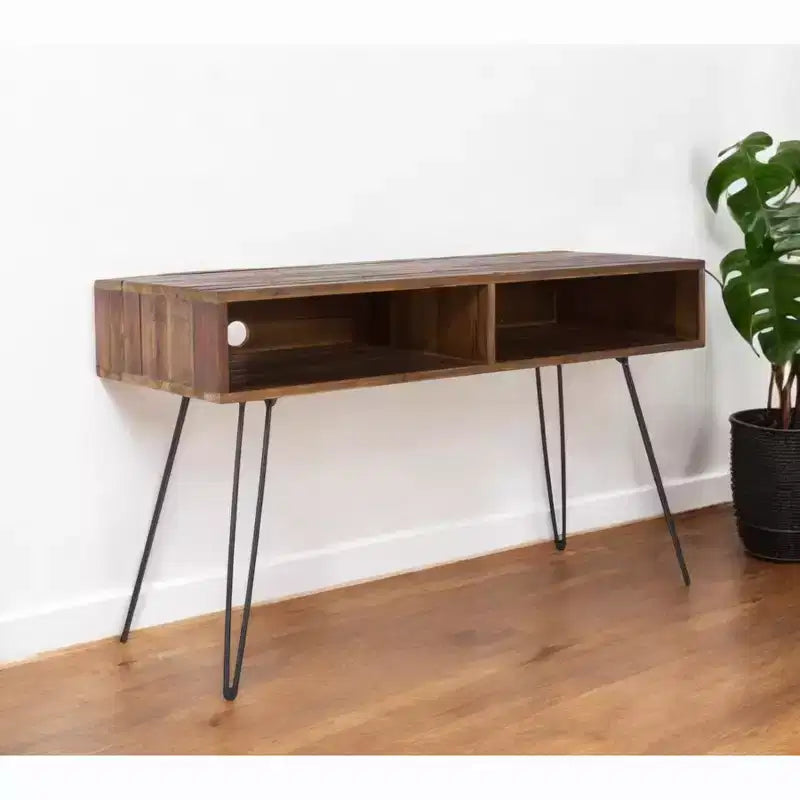 48" Black and Brown Metal and Reclaimed Wood Open Shelving TV Stand