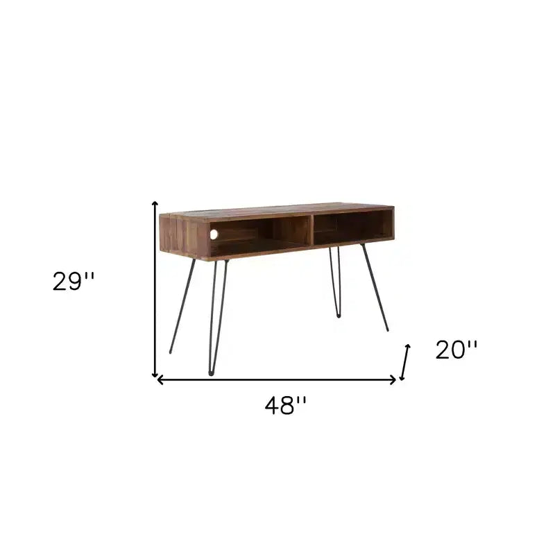 48" Black and Brown Metal and Reclaimed Wood Open Shelving TV Stand