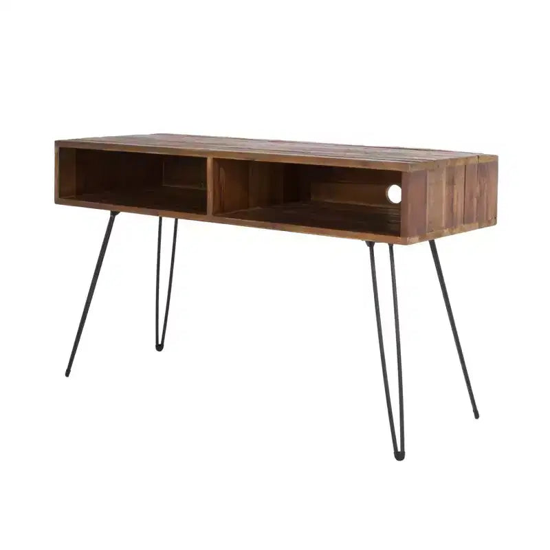48" Black and Brown Metal and Reclaimed Wood Open Shelving TV Stand