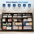 14-Drawer Dresser with Wood Top & 2 Shelves | Large Fabric Storage Organizer for Bedroom, Living Room & Closet