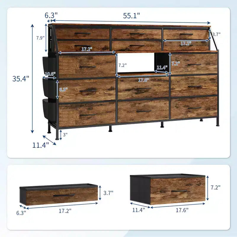 14-Drawer Dresser with Wood Top & 2 Shelves | Large Fabric Storage Organizer for Bedroom, Living Room & Closet