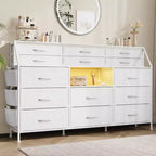 14-Drawer Dresser with Wood Top & 2 Shelves | Large Fabric Storage Organizer for Bedroom, Living Room & Closet