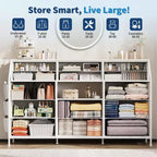 14-Drawer Dresser with Wood Top & 2 Shelves | Large Fabric Storage Organizer for Bedroom, Living Room & Closet
