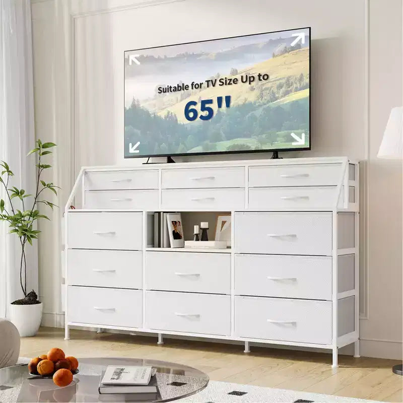 14-Drawer Dresser with Wood Top & 2 Shelves | Large Fabric Storage Organizer for Bedroom, Living Room & Closet