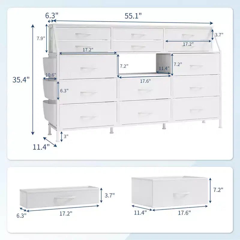 14-Drawer Dresser with Wood Top & 2 Shelves | Large Fabric Storage Organizer for Bedroom, Living Room & Closet
