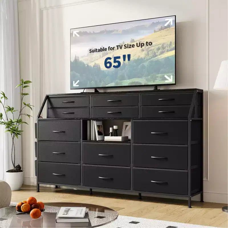 14-Drawer Dresser with Wood Top & 2 Shelves | Large Fabric Storage Organizer for Bedroom, Living Room & Closet