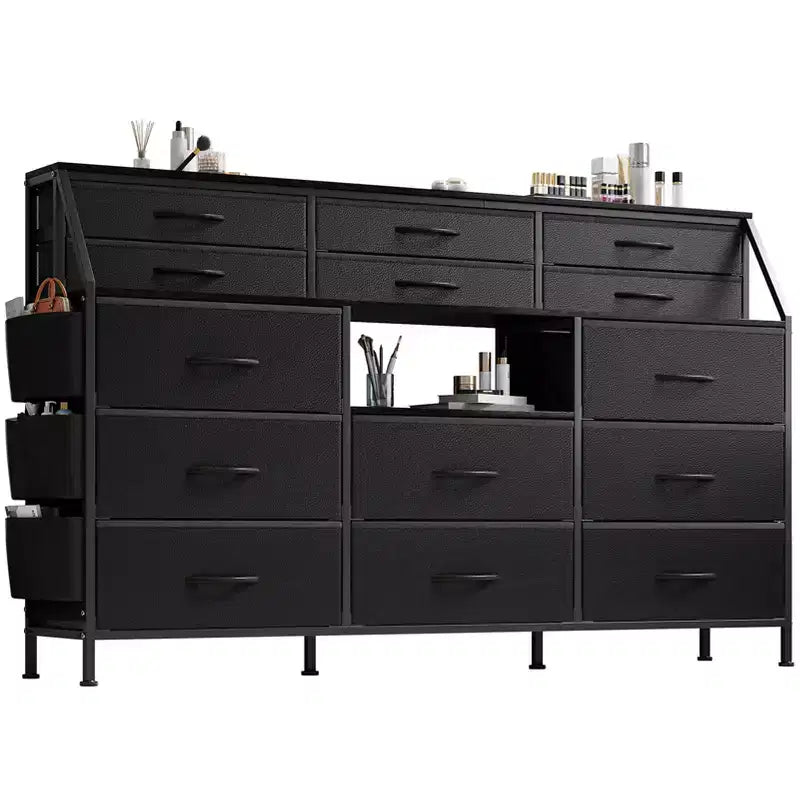 14-Drawer Dresser with Wood Top & 2 Shelves | Large Fabric Storage Organizer for Bedroom, Living Room & Closet