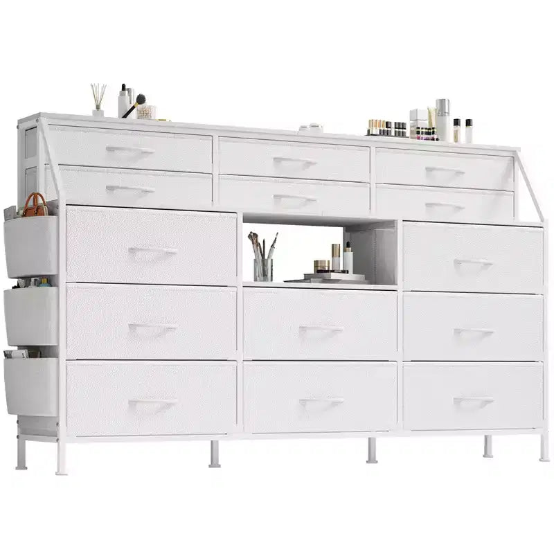 14-Drawer Dresser with Wood Top & 2 Shelves | Large Fabric Storage Organizer for Bedroom, Living Room & Closet