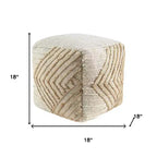 18 Natural and Off White Cotton Jute And Wool Geometric Cube Pouf Ottoman