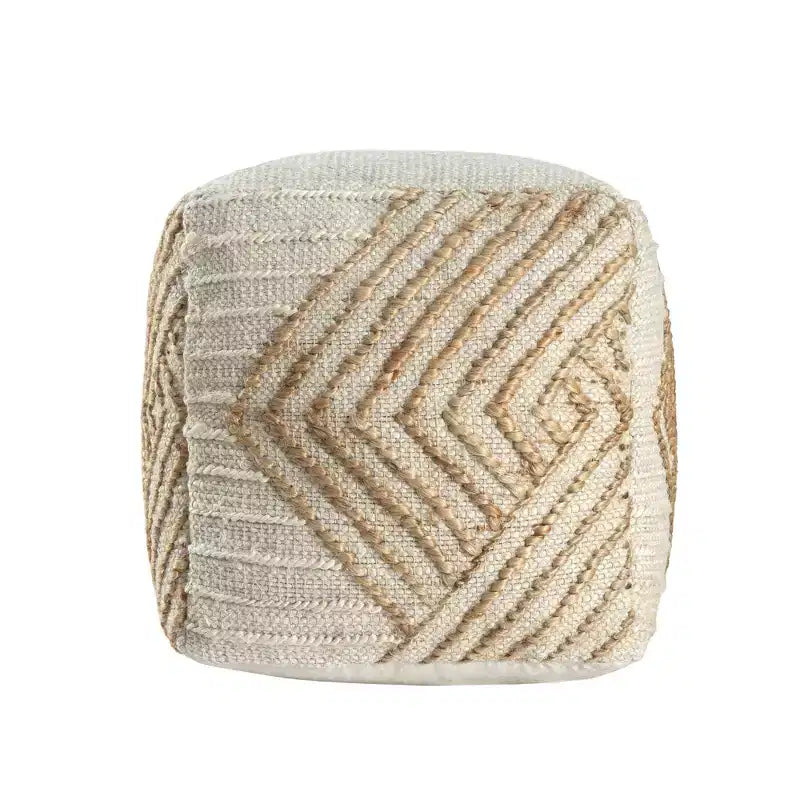 18 Natural and Off White Cotton Jute And Wool Geometric Cube Pouf Ottoman