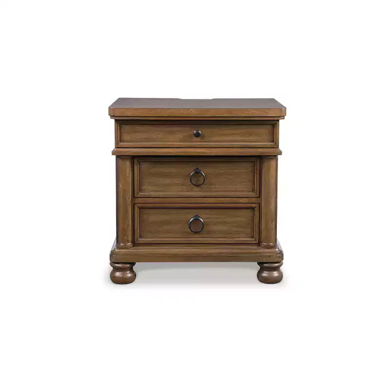Table de chevet à 3 tiroirs à queue d'aronde avec chargement USB, marron