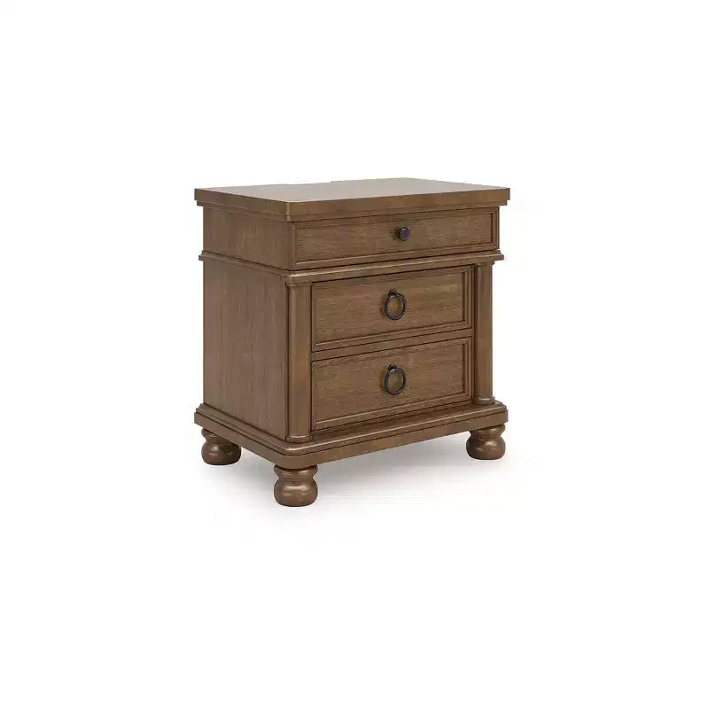 Table de chevet à 3 tiroirs à queue d'aronde avec chargement USB, marron