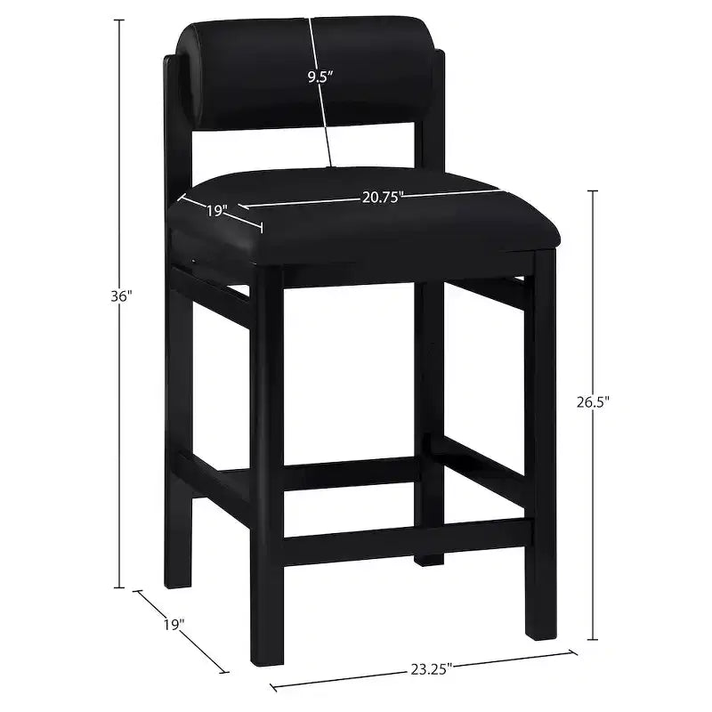 Tabouret de comptoir en cuir végétalien, design Art déco, noir