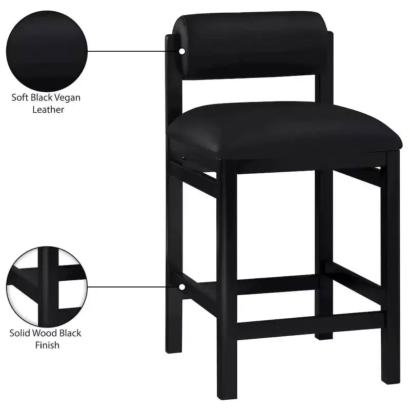 Tabouret de comptoir en cuir végétalien, design Art déco, noir