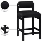 Tabouret de comptoir en cuir végétalien, design Art déco, noir